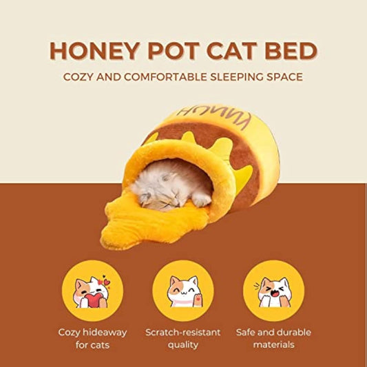 Cozy Honey Pot Cat Bed with Comfy Cushion